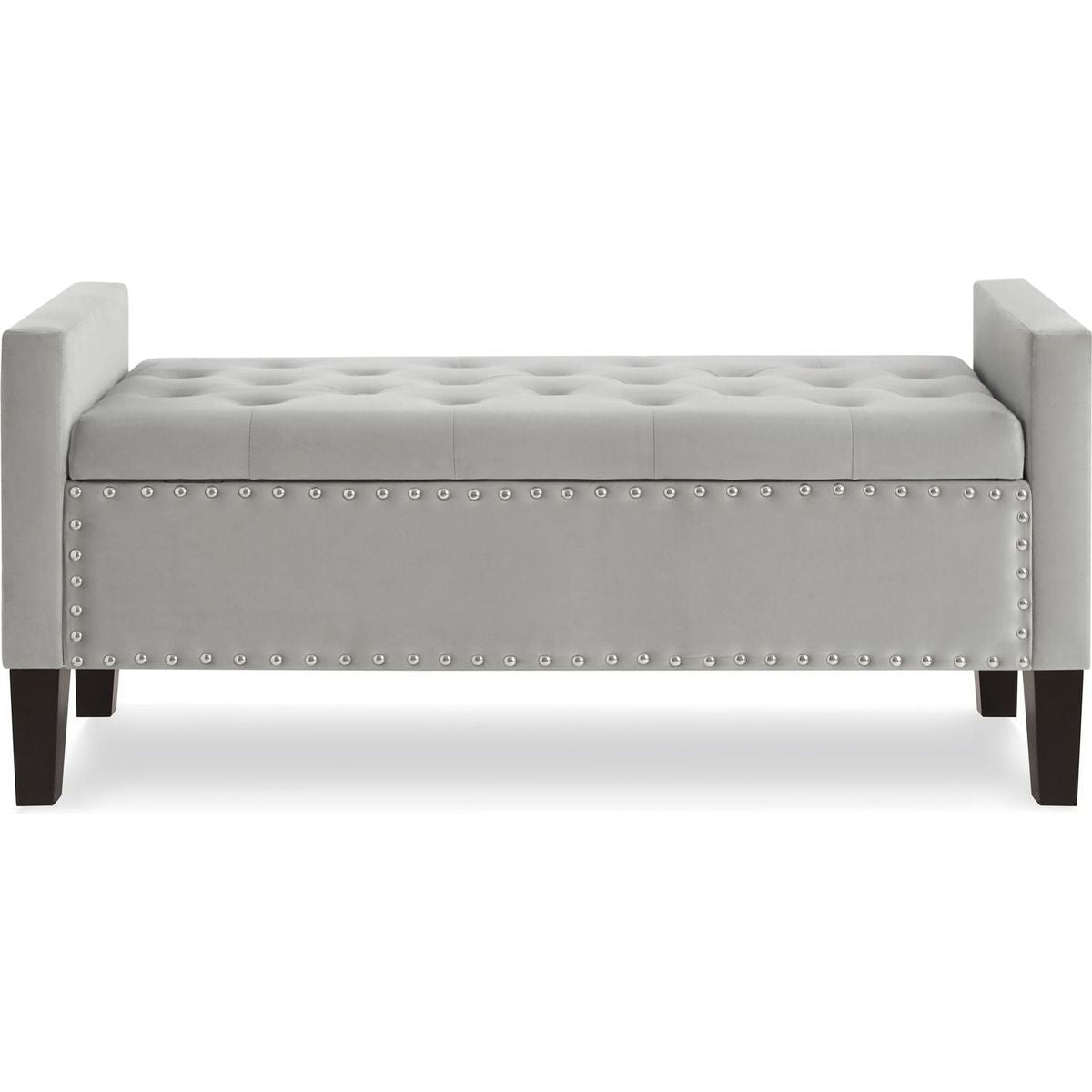 Upholstered Tufted Button Storage Bench with nails trim,Entryway Living Room Soft Padded Seat with Armrest,Bed