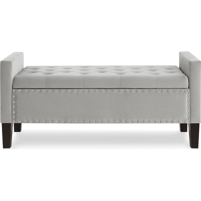 Upholstered Tufted Button Storage Bench with nails trim,Entryway Living Room Soft Padded Seat with Armrest,Bed
