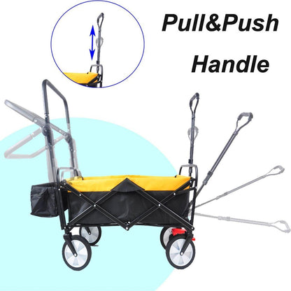 folding wagon Collapsible Outdoor Utility Wagon, Heavy Duty Folding Garden Portable Hand Cart, Drink Holder, Adjustable Handles