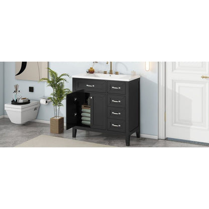 36" Bathroom Vanity with Sink Combo, Black Bathroom Cabinet with Drawers, Solid Frame and MDF Board