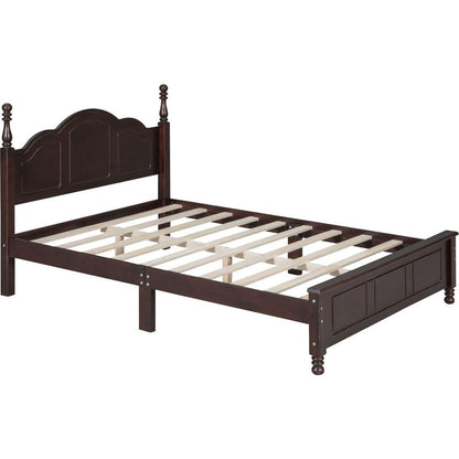 Full Size Wood Platform Bed Frame,Retro Style Platform Bed with Wooden Slat Support,Dark Walnut