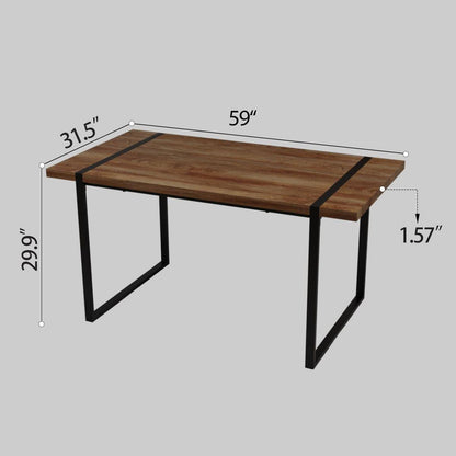 59 "rural industrial rectangular MDF natural wood dining table, 4-6 people, 1.5" thick engineering wood tabletop and black rectangular metal legs, used for writing desks, kitchens, terraces