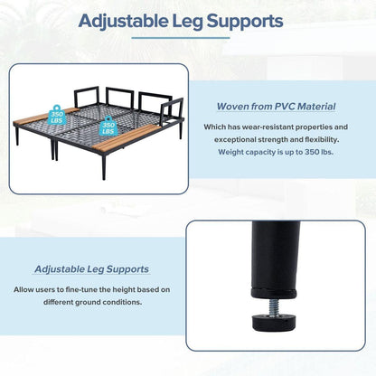 Modern Outdoor Daybed Patio Metal Daybed with Wood Topped Side Spaces for Drinks, 2 in 1 Padded Chaise Lounges for Poolside, Balcony, Deck, Gray