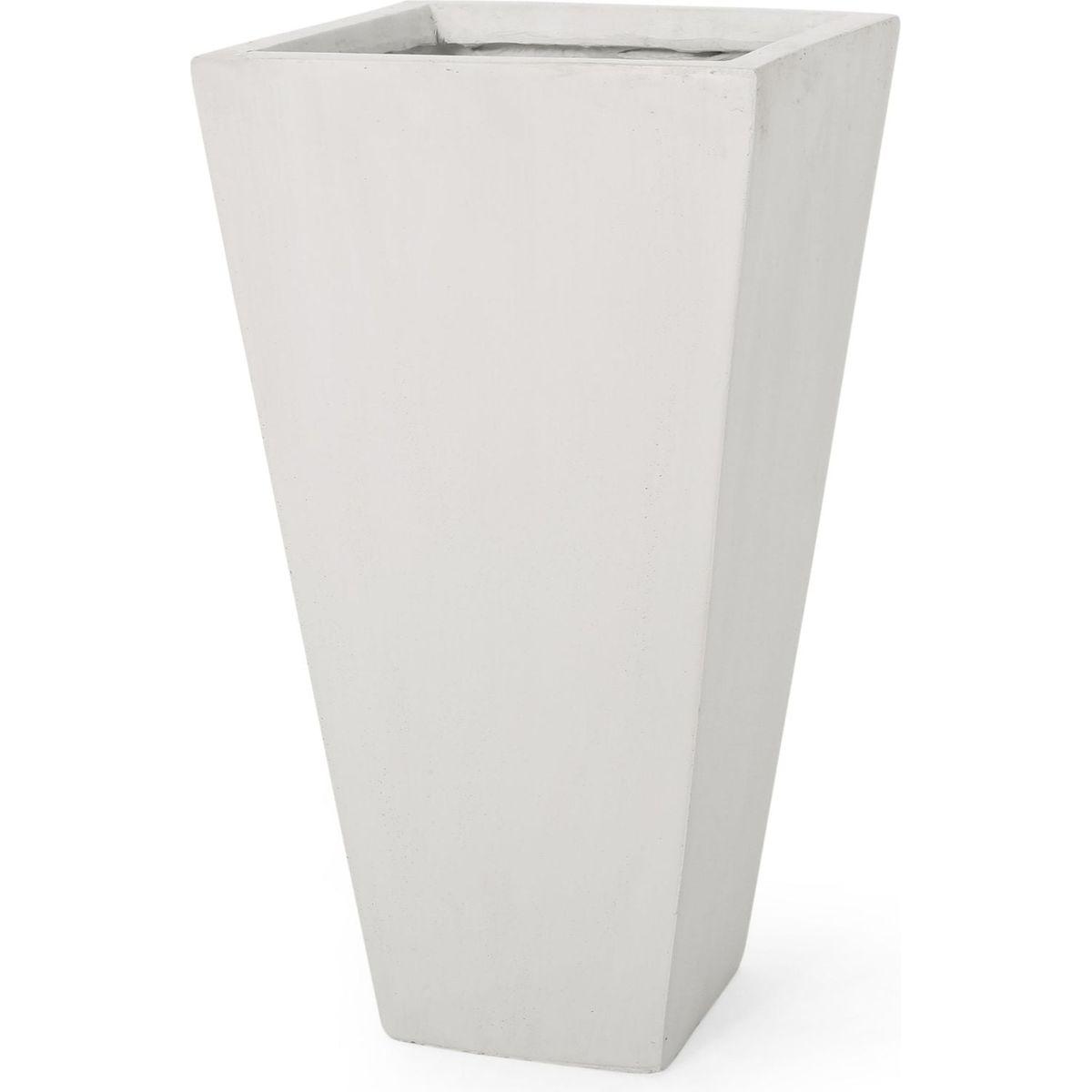 13" Outdoor Modern MGO Small Cast Stone Planter, White