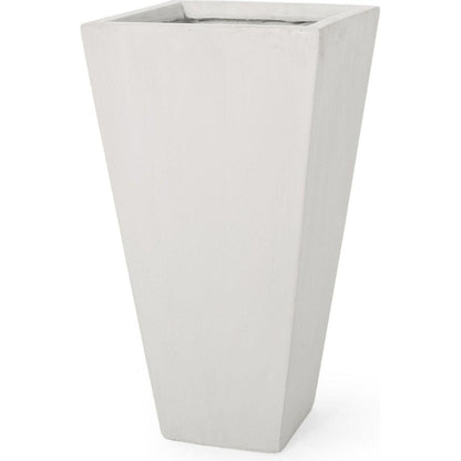13" Outdoor Modern MGO Small Cast Stone Planter, White