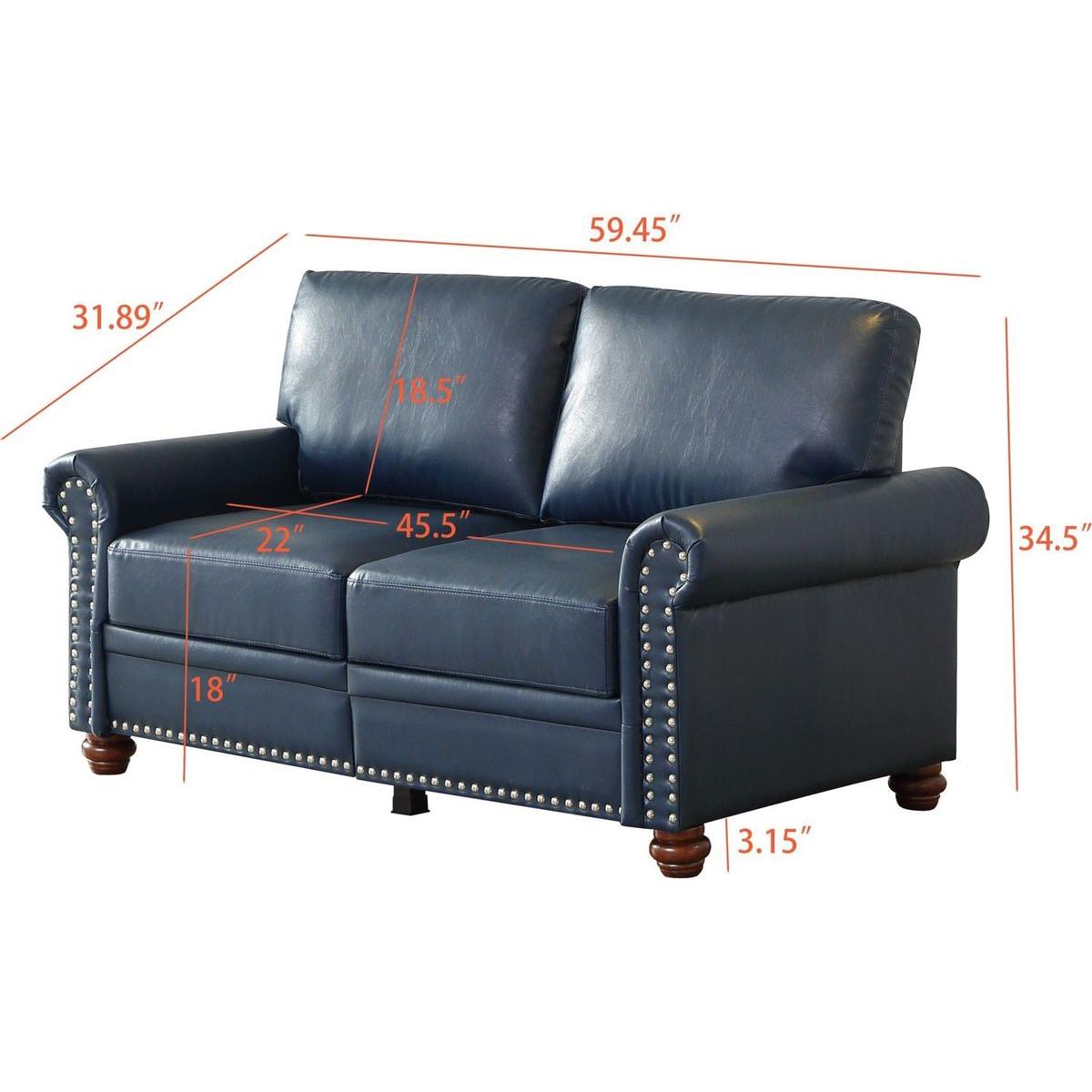 Living Room Sofa Loveseat Chair Navy Blue Faux Leather