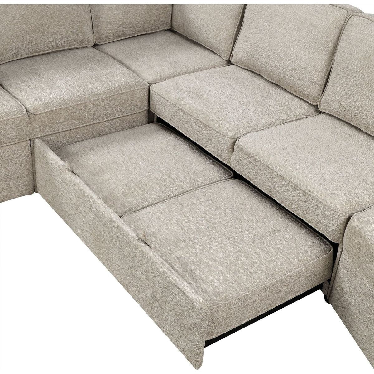 126" L-shaped Sofa Sectional Sofa Couch Pull-out Sofa Bed with Charging Devices and Cup Holders for Living Room, Beige