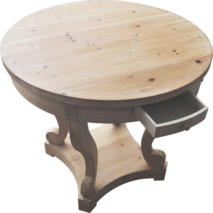 Curved Legs Farmhouse Style Small Size Round Dining Table End Table Side Table Coffee Table for Dinette, Kitchen, Dining Room or Living Room, Natural Wood Grain Distressed