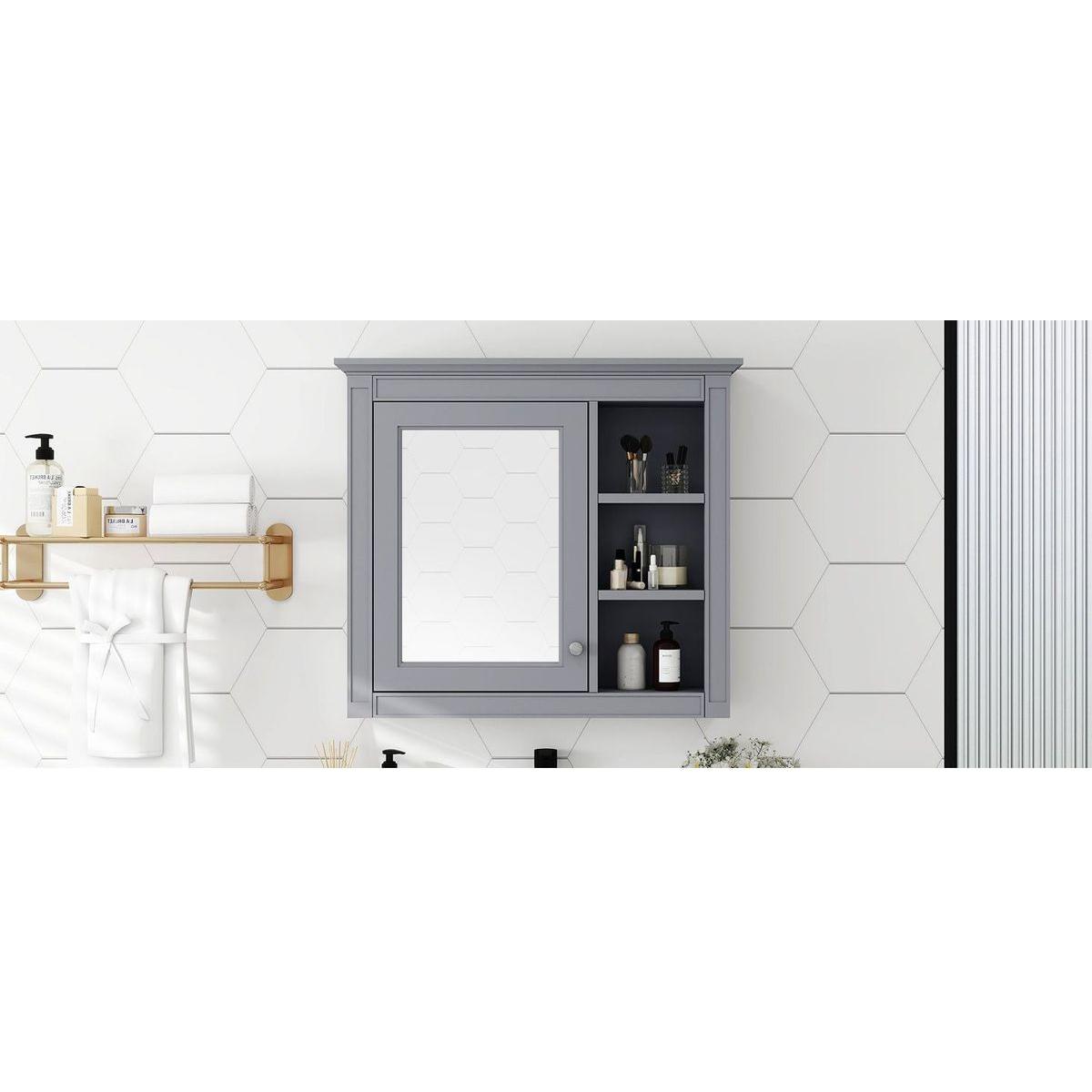 30" x 28" Medicine Cabinet, Wall Mounted Bathroom Storage Cabinet, Modern Bathroom Wall Cabinet with Mirror,Medicine Cabinet, Mirror Cabinet with 3 Open Shelves (Not Include Bathroom Vanity) - Streamdale Furniture
