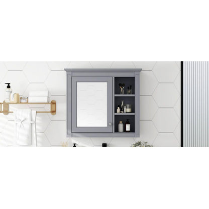 30" x 28" Medicine Cabinet, Wall Mounted Bathroom Storage Cabinet, Modern Bathroom Wall Cabinet with Mirror,Medicine Cabinet, Mirror Cabinet with 3 Open Shelves (Not Include Bathroom Vanity) - Streamdale Furniture
