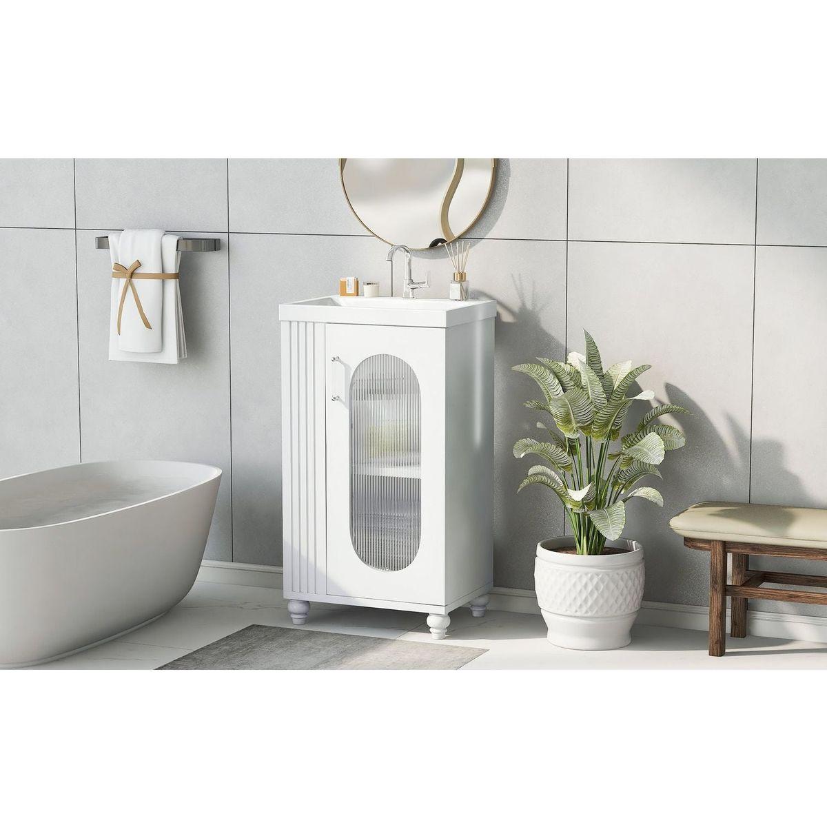 20" Bathroom Vanity with Sink, Bathroom Vanity Cabinet with Two-tier Shelf, Adjustable Shelf, Solid Wood and MDF, White