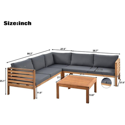 Wood Structure Outdoor Sofa Set with gray Cushions Exotic design Water-resistant and UV Protected texture High quality acacia wood Strong Metal Accessories