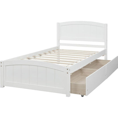 Twin size Platform Bed with Two Drawers, White