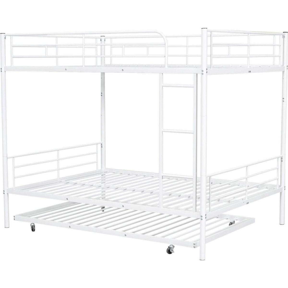 Full Over Full Metal Bunk Bed with Trundle, White