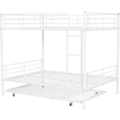 Full Over Full Metal Bunk Bed with Trundle, White