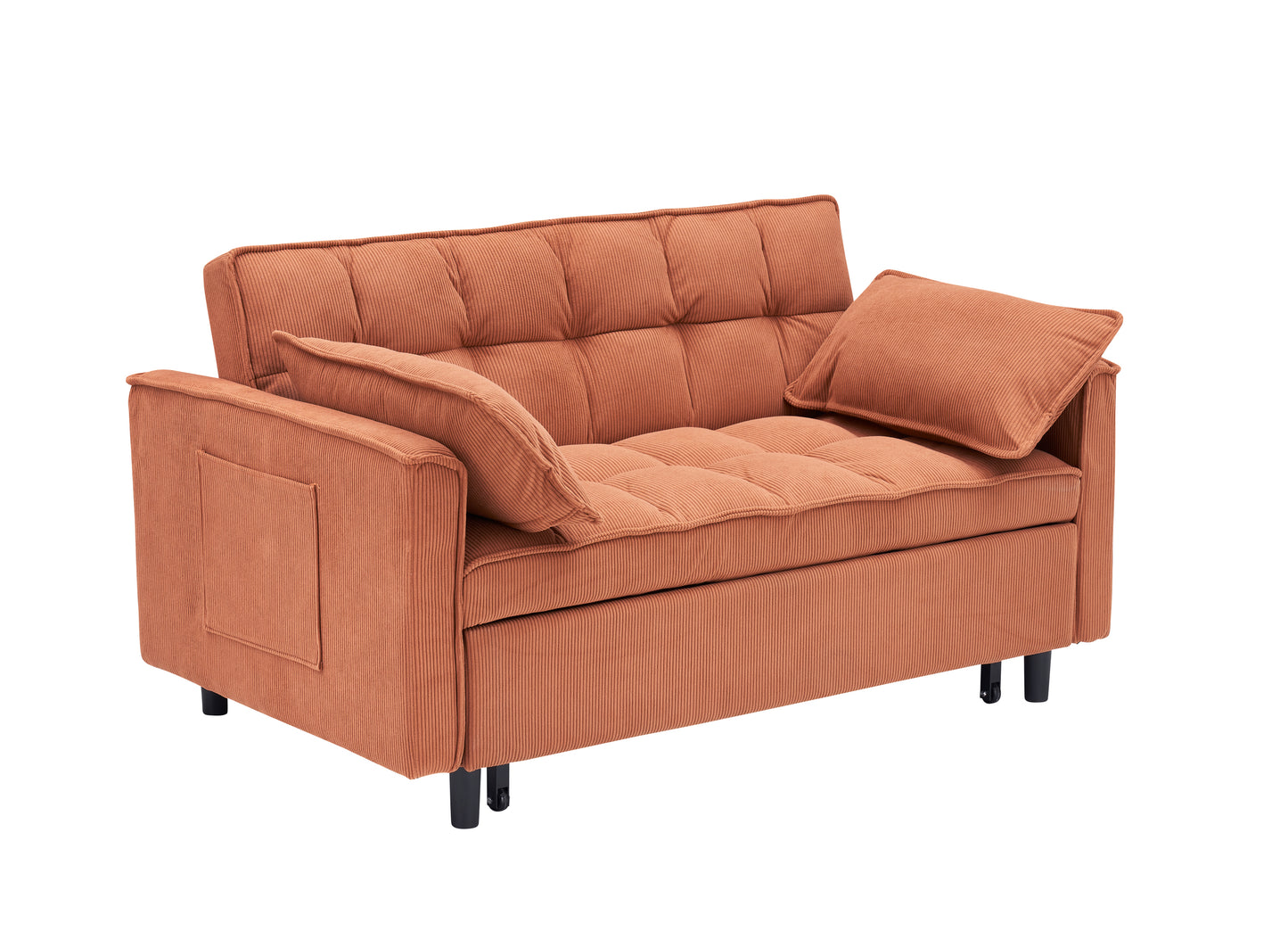 Folding sofa bed, adjustable back, access sofa, recliner, single bed, orange