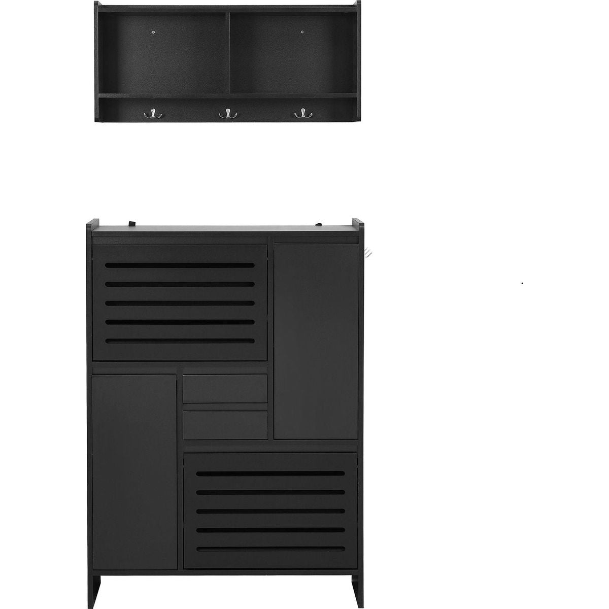 Multi-Functional Shoe Cabinet with Wall Cabinet, Space-saving Design Foyer Cabinet with 2 Flip Drawers, Versatile Side Cabinet for Hallway, Black