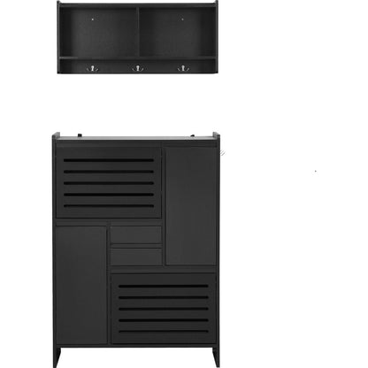 Multi-Functional Shoe Cabinet with Wall Cabinet, Space-saving Design Foyer Cabinet with 2 Flip Drawers, Versatile Side Cabinet for Hallway, Black