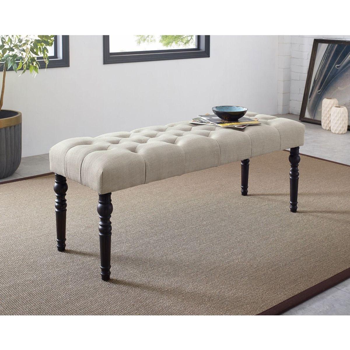 Leviton Fabric Tufted Turned Leg Dining Bench, Tan