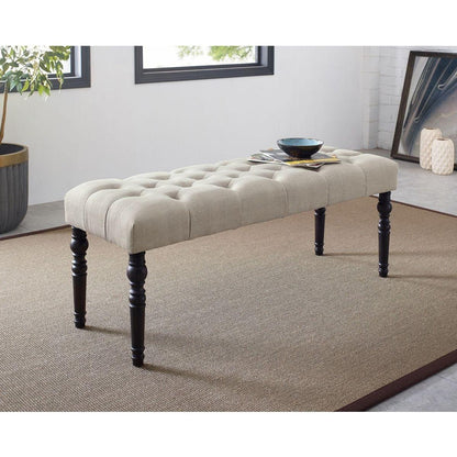 Leviton Fabric Tufted Turned Leg Dining Bench, Tan