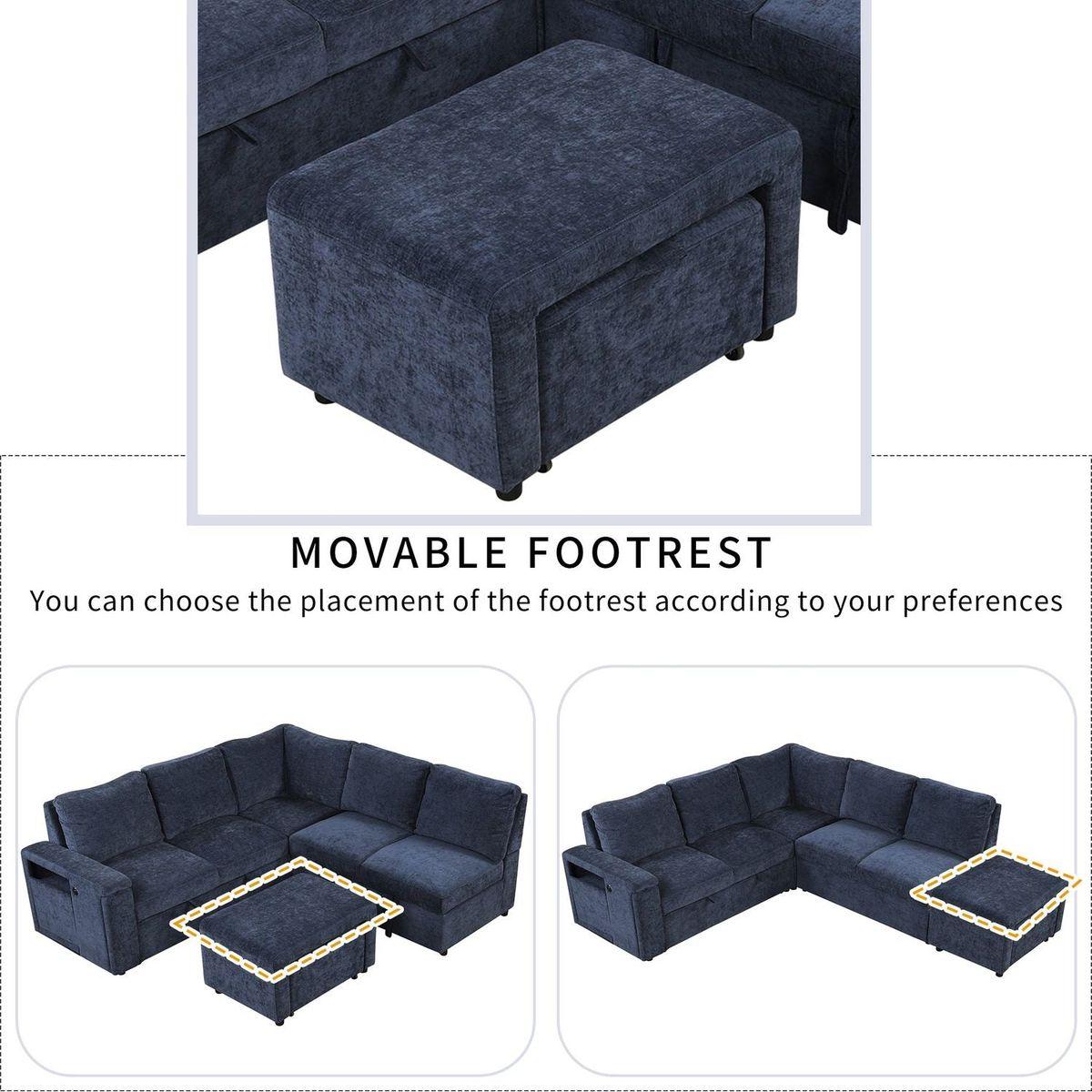 L-shaped Padded Modular Sofa with Storage Space, USB Ports, and Cup Holders on the Armrests, Suitable for Living Rooms, Offices, and Apartments.