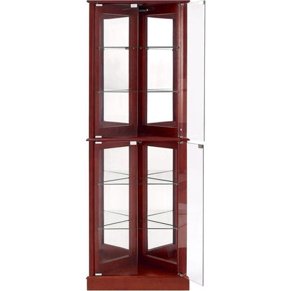 Corner Curio Dispaly Cabinet with Lights, Adjustable Tempered Glass Shelves, Mirrored Back,Cherry