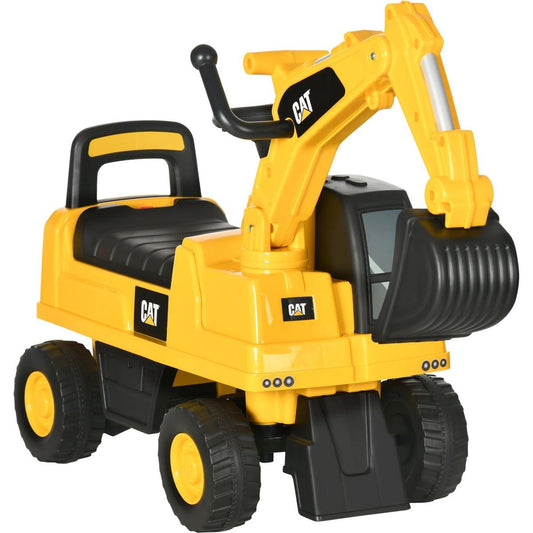 Excavator Ride on Toy, CAT Licensed Kids Manual Pedal Ride on Excavator with Manual Shovel, Horn, Hidden Storage for 18-36 Months Boys and Girls, Yellow