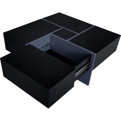 Unique Design Coffee Table with 4 Hidden Storage Compartments, Square Cocktail Table with Extendable Sliding Tabletop, UV High-gloss Design Center Table for Living Room, 31.5"x 31.5"