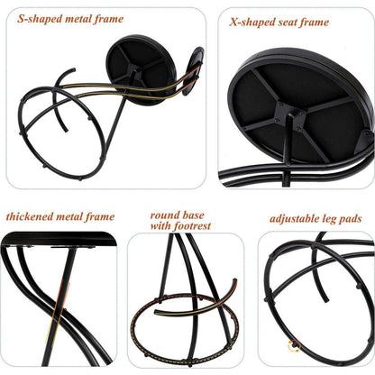 Bar Stools Upholstered Counter Height Barstools for Kitchen Island Set of 2 Modern PU Leather Dining Chairs with Footrest (Black)