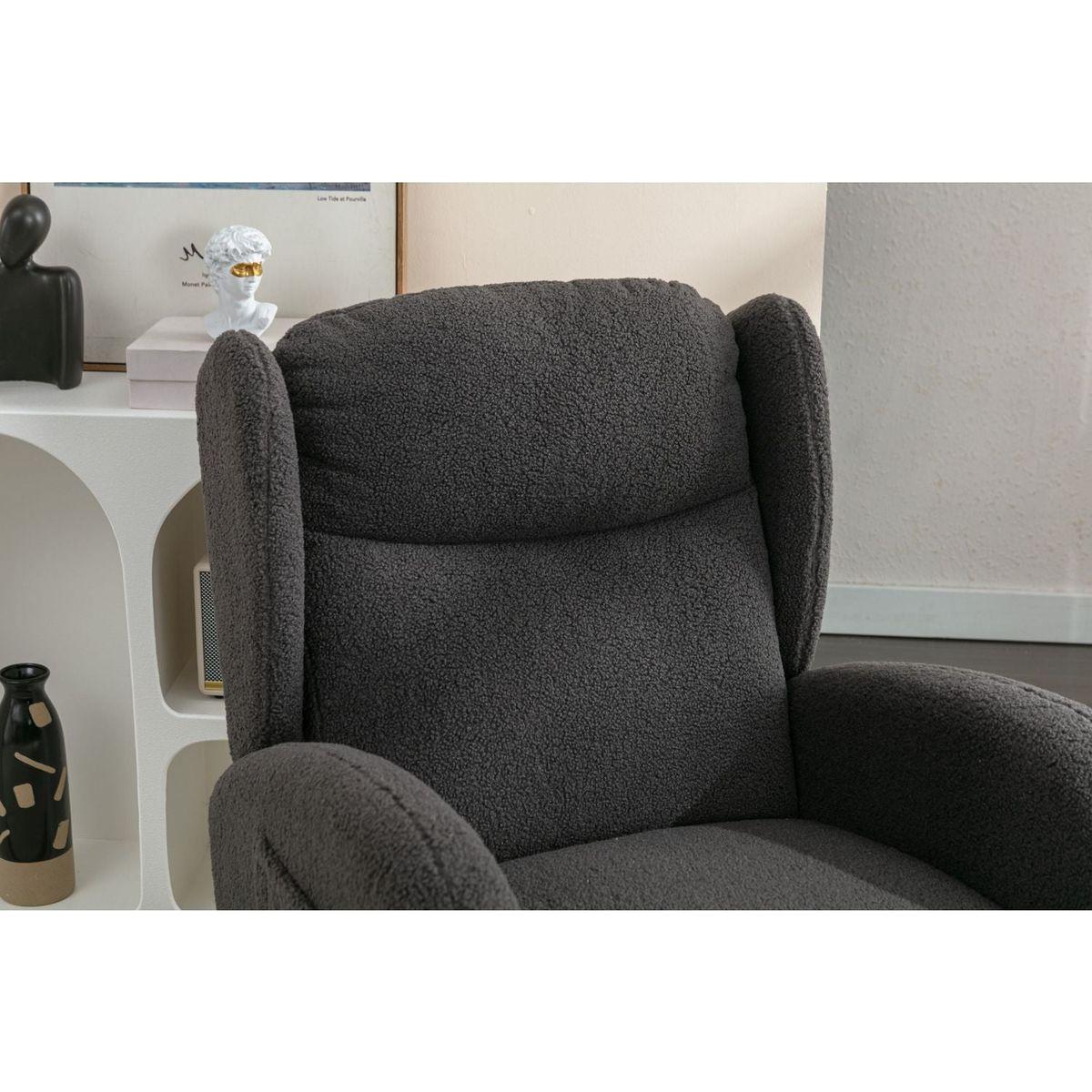 Teddy Fabric Rocking Chair With Packet Wood Legs,Dark Gray