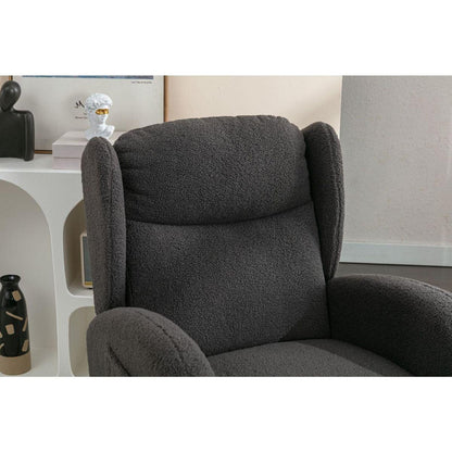Teddy Fabric Rocking Chair With Packet Wood Legs,Dark Gray