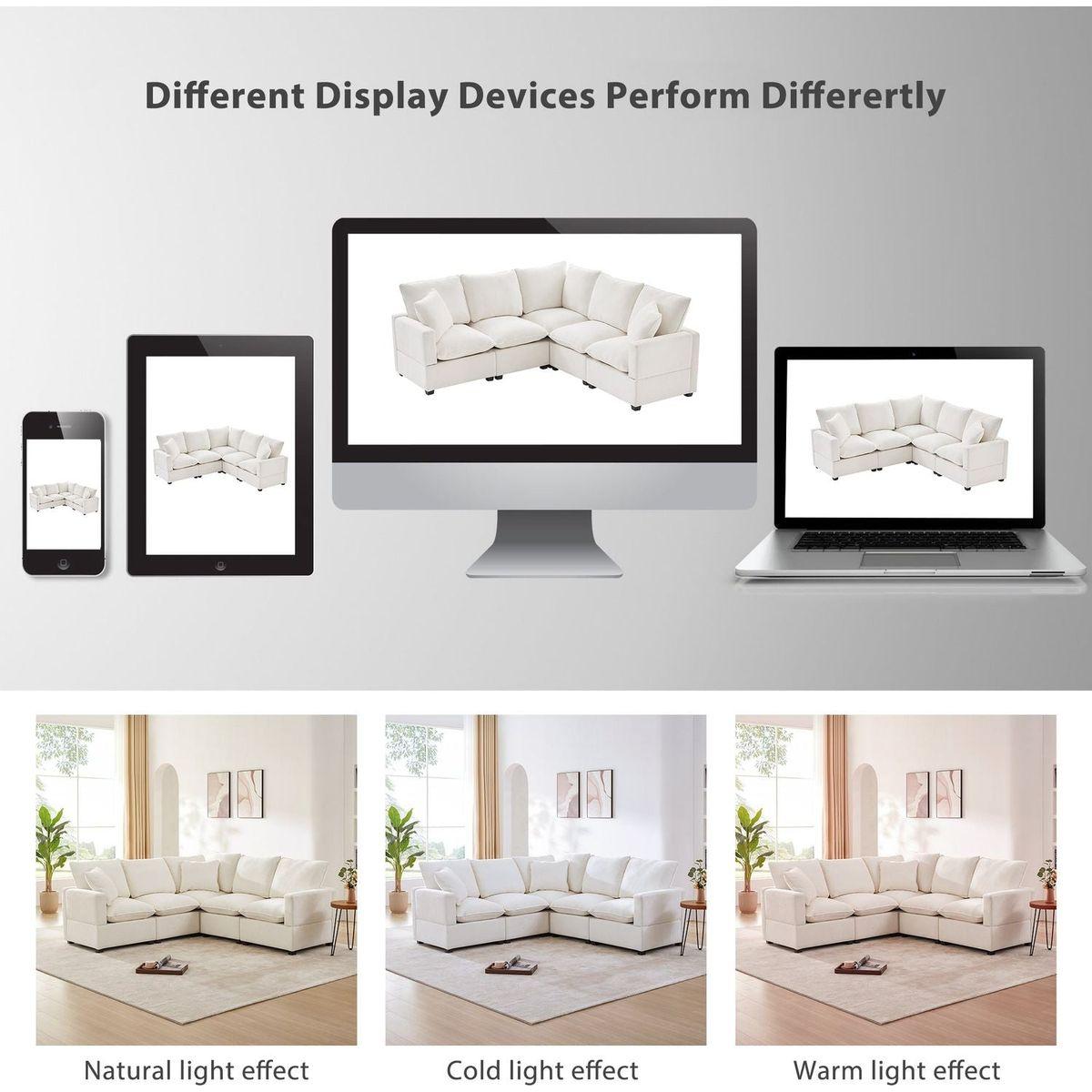 84x84" Modern L Shape Modular Sofa, 5 Seat Chenille Sectional Couch Set with 2 Pillows Included, Freely Combinable Indoor Funiture for Living Room, Apartment, Office, 2 Colors