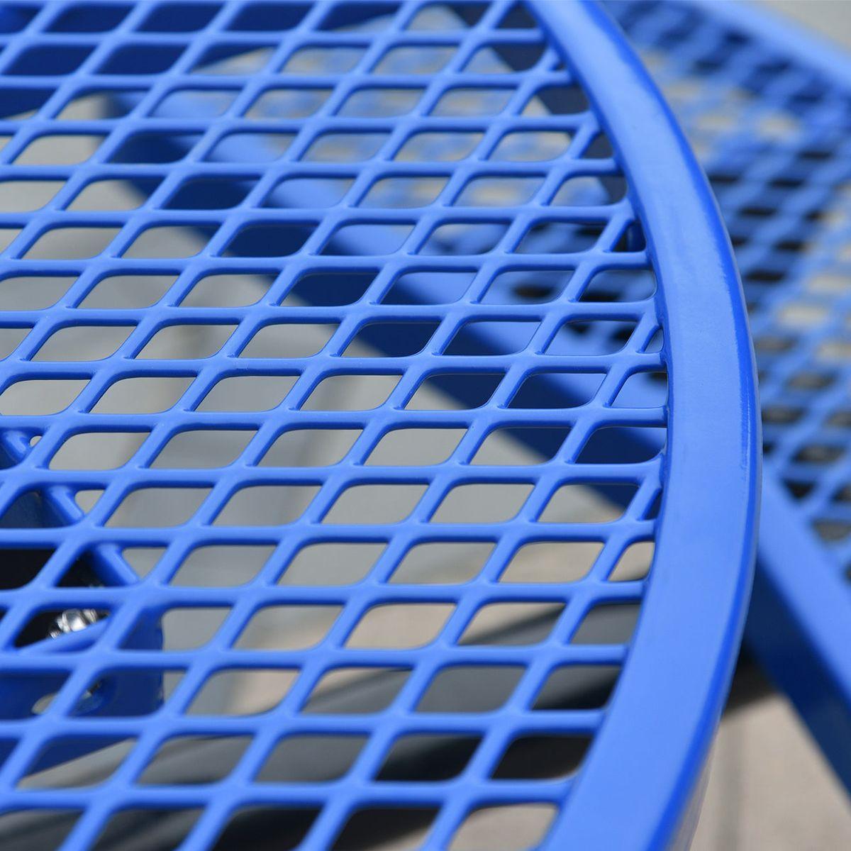 Round Outdoor Steel Picnic Table 46" blue, with umbrella pole