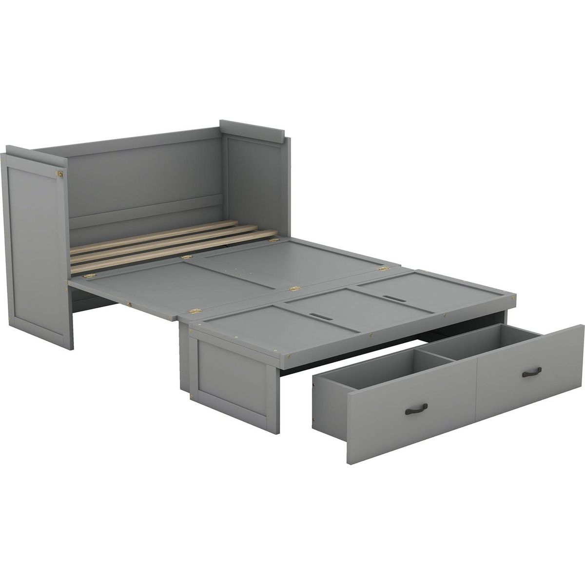 Full Size Murphy Bed with USB Port and a Large Drawer, Gray