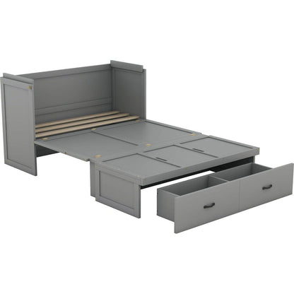 Full Size Murphy Bed with USB Port and a Large Drawer, Gray