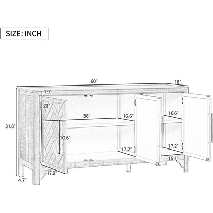 Designed Storage Cabinet Sideboard with MDF+Pine veneer, Adjustable Shelves, Suitable for Living Rooms, Entrance and Study Rooms.