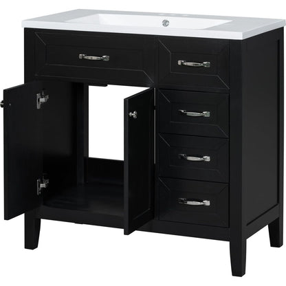 36" Bathroom Vanity with Sink Combo, Black Bathroom Cabinet with Drawers, Solid Frame and MDF Board