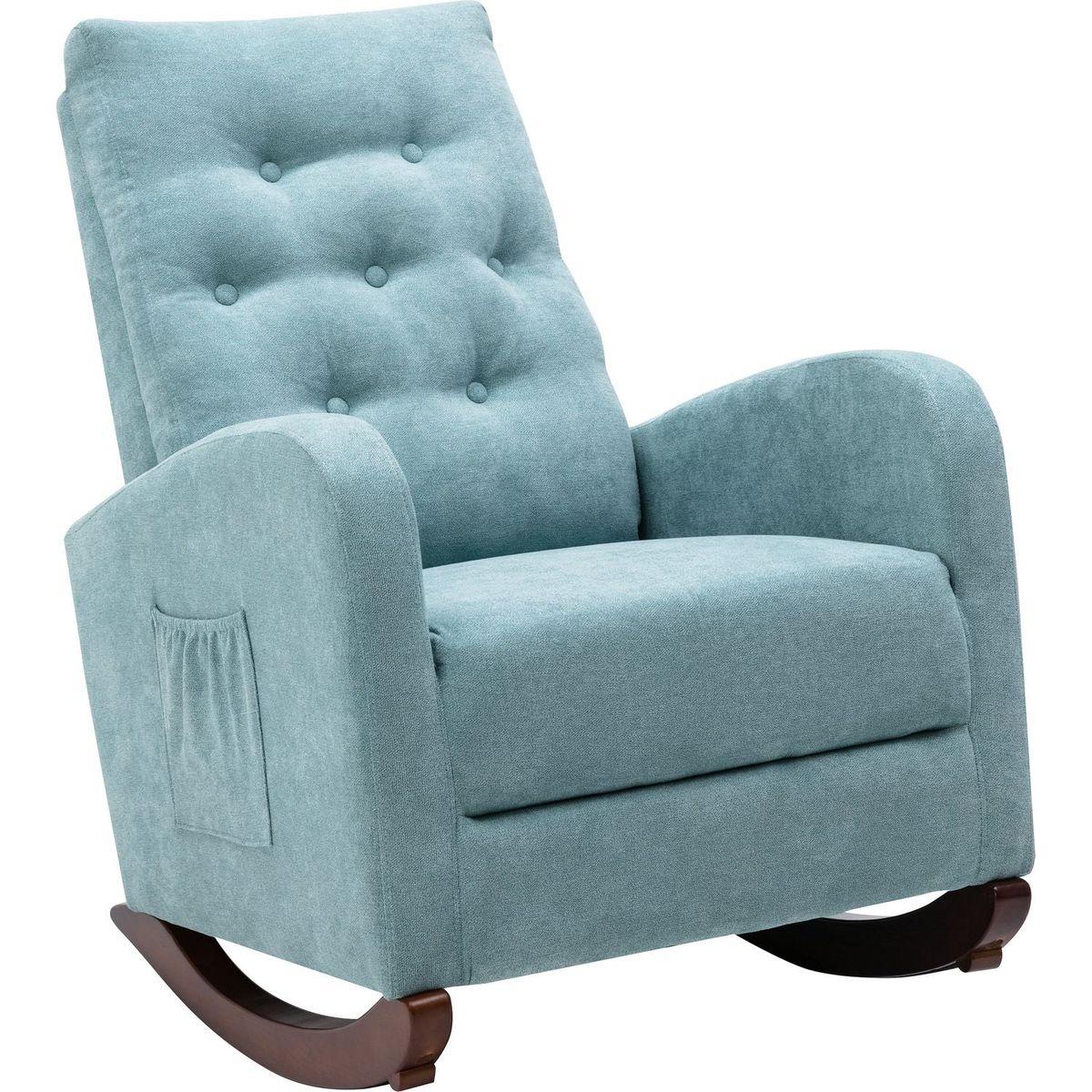 Baby Room High Back Rocking Chair Nursery Chair, Comfortable Rocker Fabric Padded Seat, Modern High Back Armchair