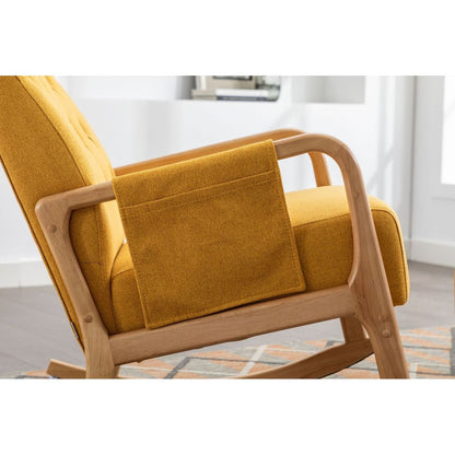 Rocking Chair With Ottoman, Mid-Century Modern Upholstered Fabric Rocking Armchair, Rocking Chair Nursery with Thick Padded Cushion, High Backrest Accent Glider Rocker Chair for Living Room