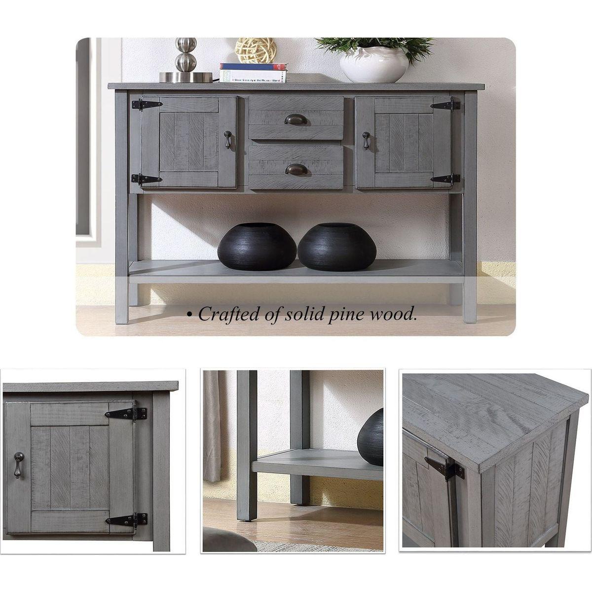 48" Solid Wood Sideboard Console Table with 2 Drawers and Cabinets and Bottom Shelf, Retro Style Storage Dining Buffet Server Cabinet for Living Room Kitchen Dining Room(Antique Gray)