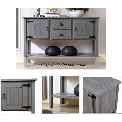 48" Solid Wood Sideboard Console Table with 2 Drawers and Cabinets and Bottom Shelf, Retro Style Storage Dining Buffet Server Cabinet for Living Room Kitchen Dining Room(Antique Gray)