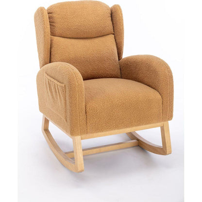Teddy Fabric Rocking Chair With Packet Wood Legs,Khaki