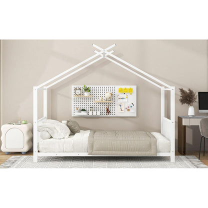 Twin Size Metal House Platform Bed, White