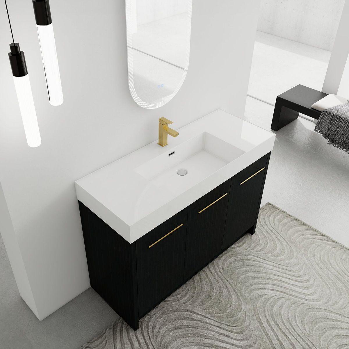 48 Inch Freestanding Bathroom Vanity with Resin Sink, With Soft Closing Door, KD-Package