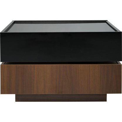 Multi-functional Square 360Rotating Coffee Table with 2 Drawers, High Gloss 2-Tier Center Table with Swivel Tabletop and Storage, Walnut Table Frame Side Table for Living Room, Black