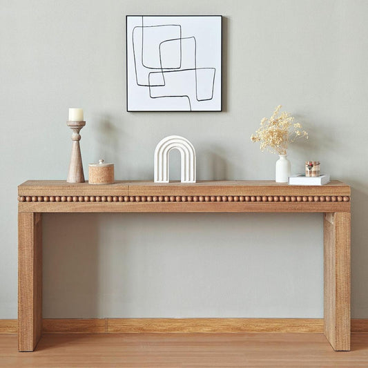 Convenience Concepts Natural Wood Console Table/Desk with Real Wood Beads Decoration