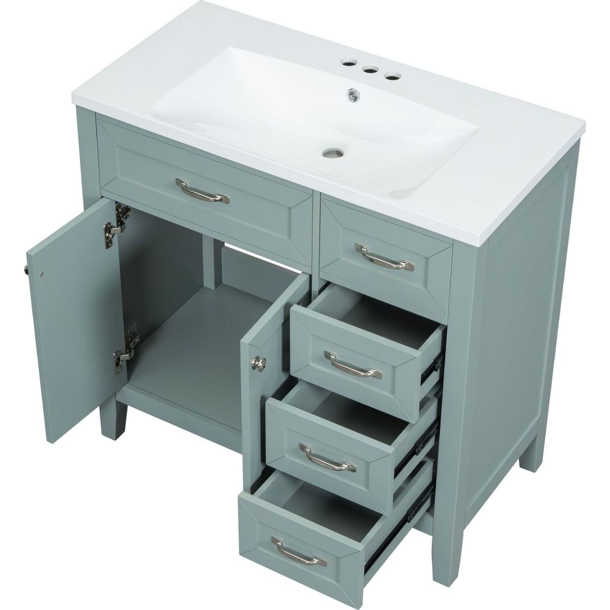 36" Bathroom Vanity with Sink Combo, Green Bathroom Cabinet with Drawers, Solid Frame and MDF Board