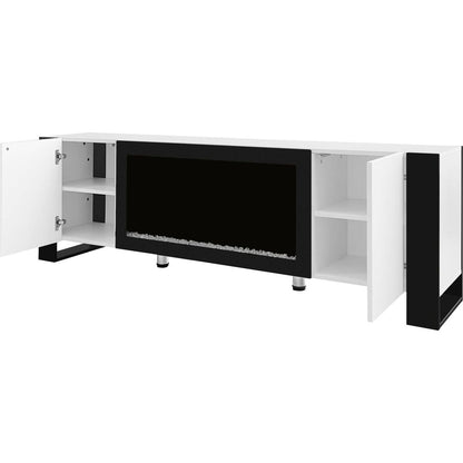 Modern TV Stand with 34.2" Non-heating Electric Fireplace, High Gloss Entertainment Center with 2 Cabinets, Media Console for TVs up to 78", White