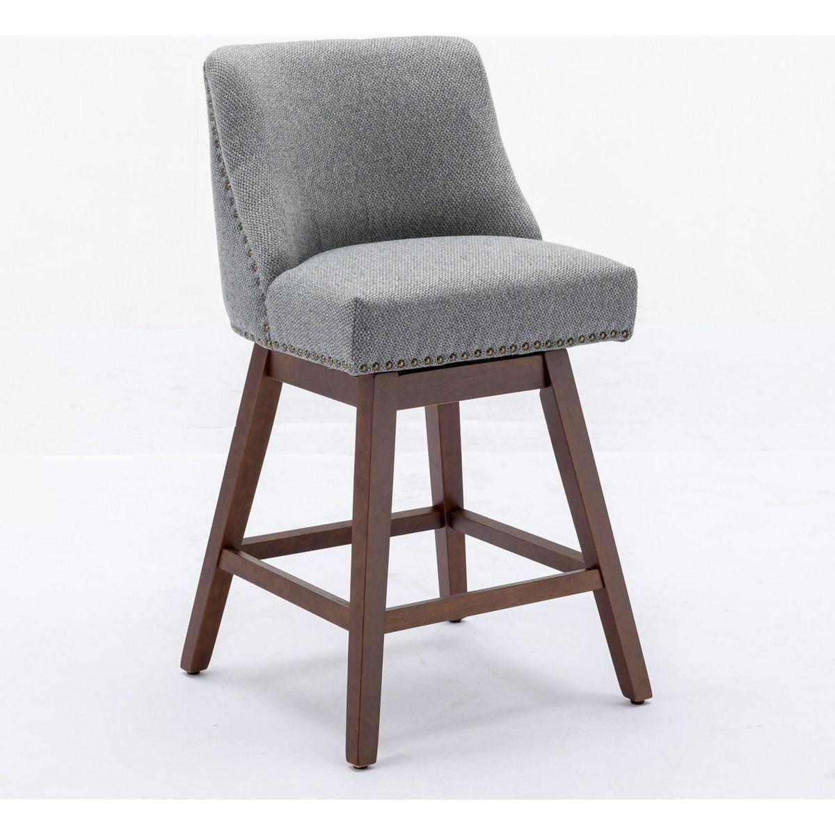 Counter Height Swivel Barstools, 26" H Seat Height Upholstered Bar Stools Set of 2, Fabric in Gray - Streamdale Furniture