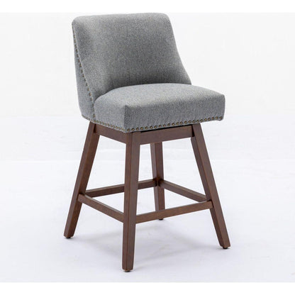 Counter Height Swivel Barstools, 26" H Seat Height Upholstered Bar Stools Set of 2, Fabric in Gray - Streamdale Furniture